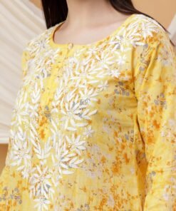 Alternative view of Anika Chikankari Mulmul Co-ord Set (Yellow)