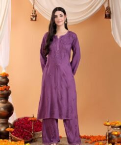 Maryam Chikankari Rayon Co-ord Set (Mauve) - Image 7