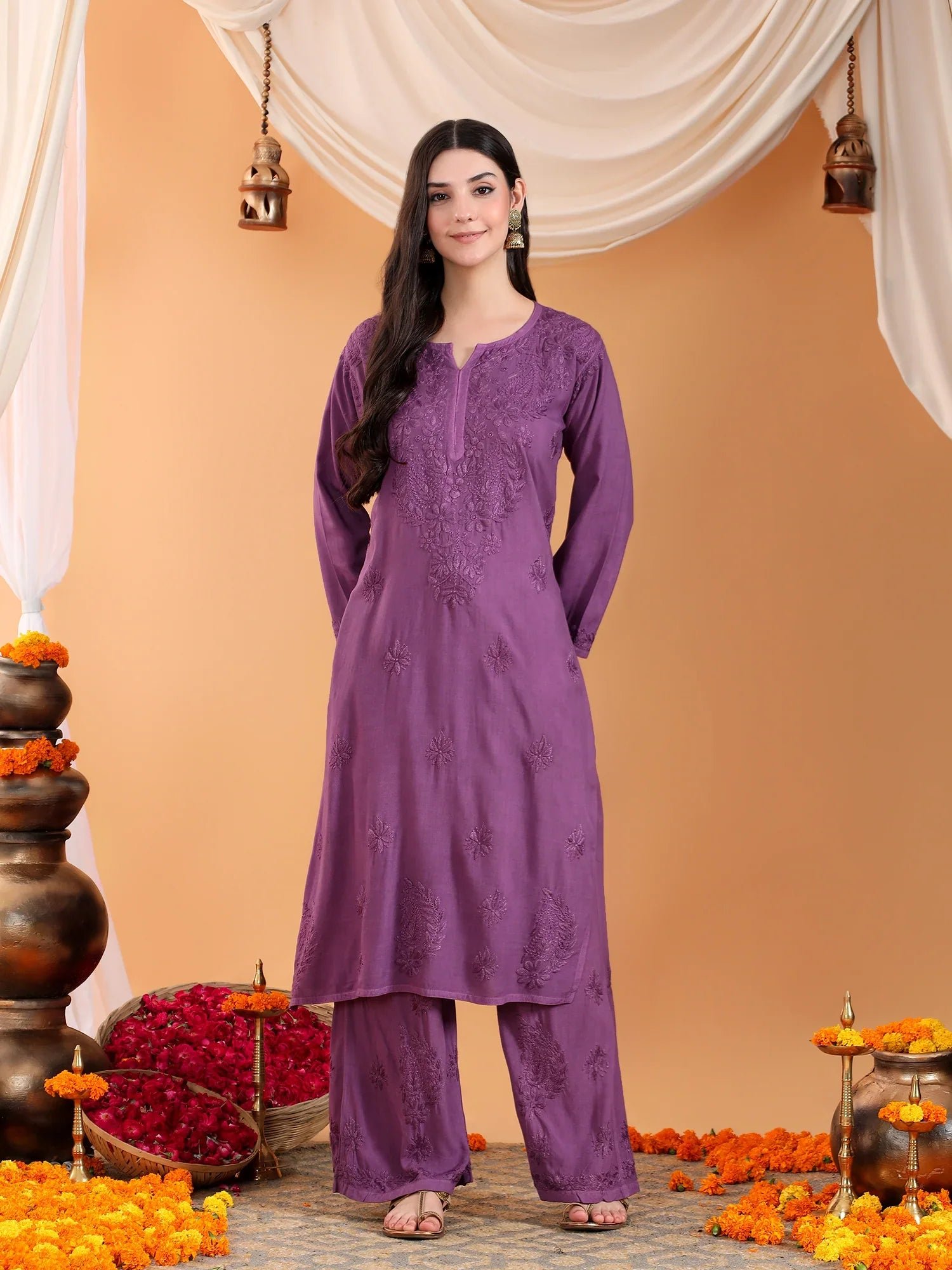 Maryam Chikankari Rayon Co-ord Set (Mauve) - Image 7