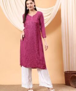 Alina Chikankari Modal Straight Kurta (Wine)