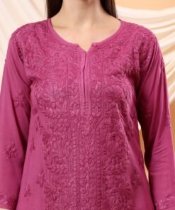 Alternative view of Alina Chikankari Modal Straight Kurta (Wine)