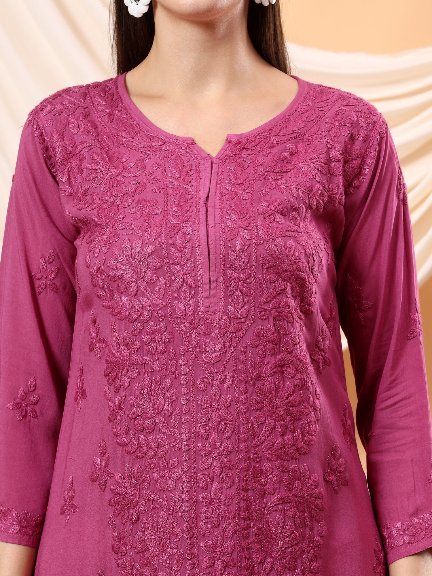 Alina Chikankari Modal Straight Kurta (Wine) - Image 2