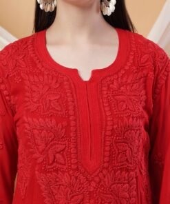 Alternative view of Dua Premium Viscose 3D Chikankari Straight Kurta (Red)