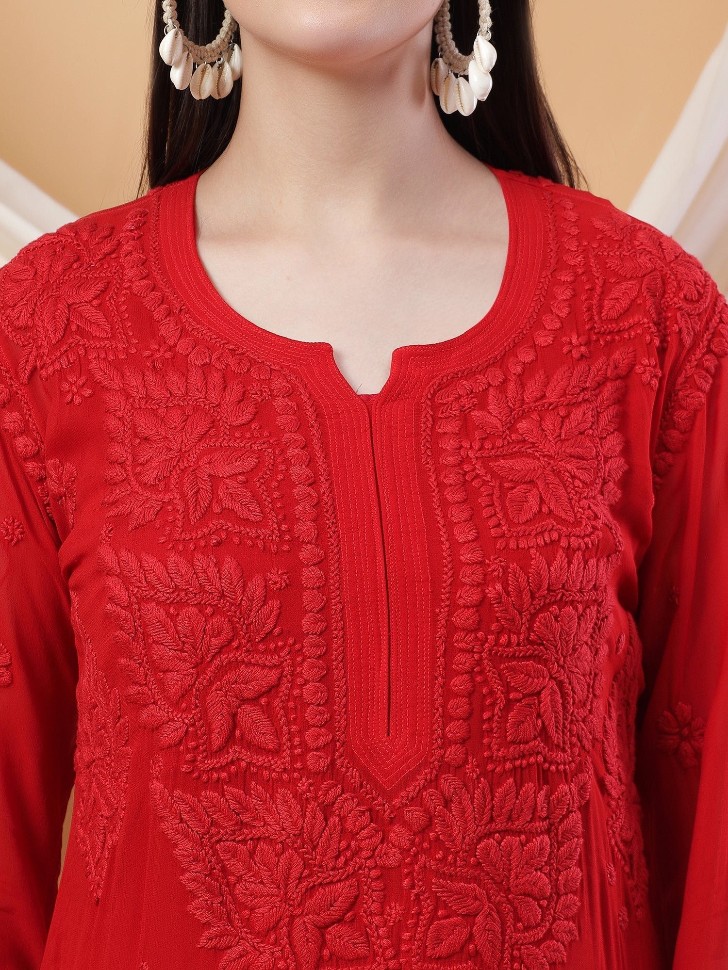 Dua Premium Viscose 3D Chikankari Straight Kurta (Red) - Image 2