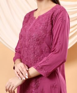 Alina Chikankari Modal Straight Kurta (Wine) - Image 4