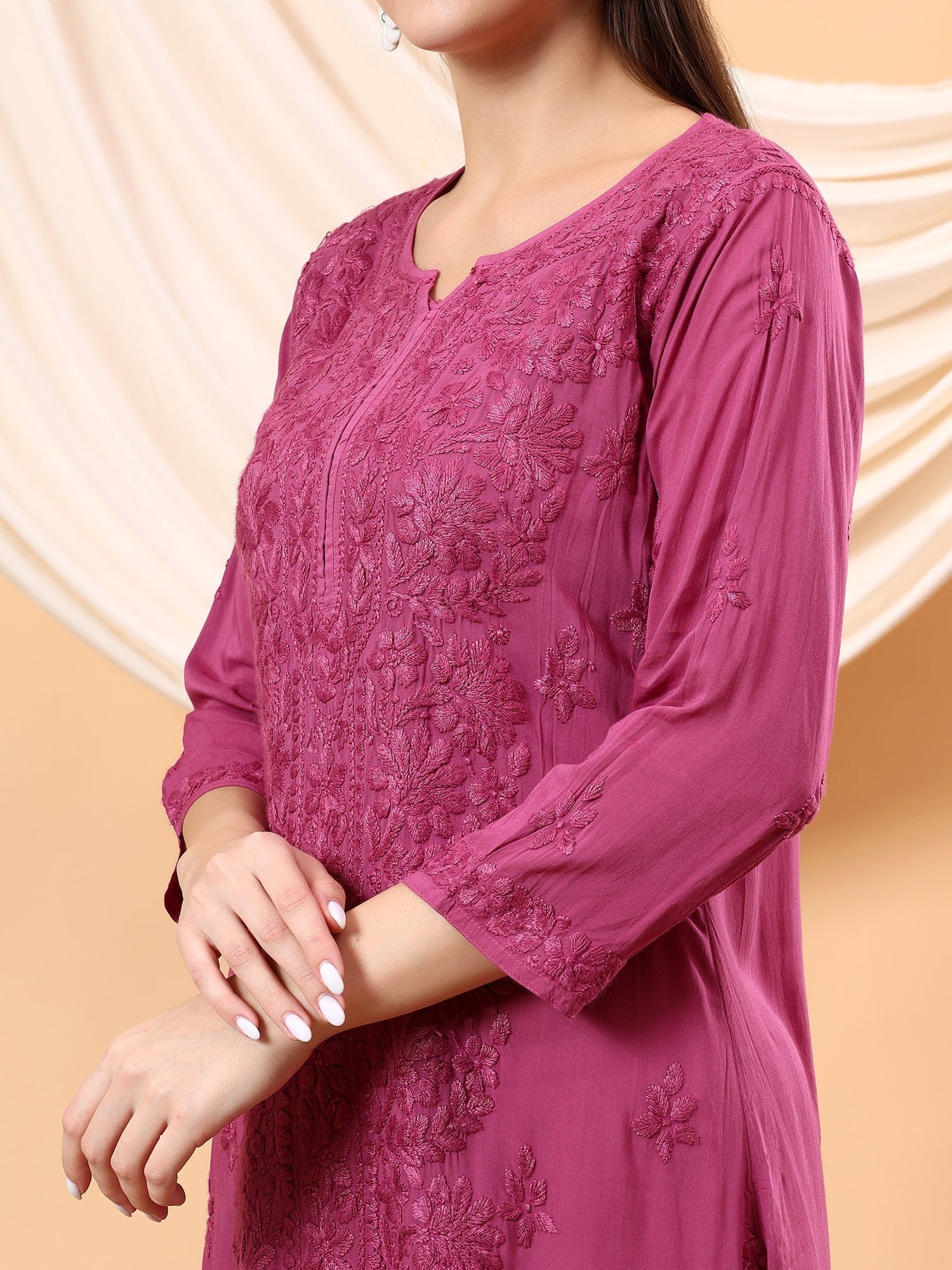 Alina Chikankari Modal Straight Kurta (Wine) - Image 4