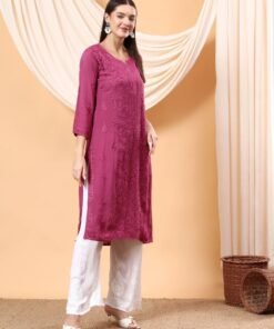 Alina Chikankari Modal Straight Kurta (Wine) - Image 5