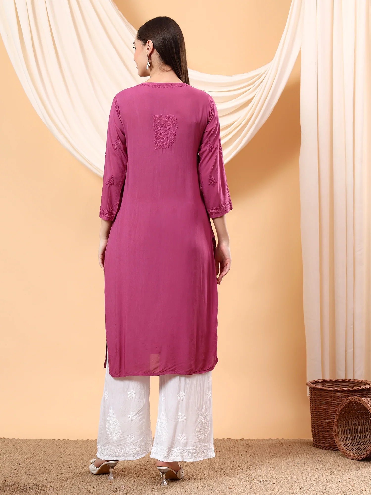 Alina Chikankari Modal Straight Kurta (Wine) - Image 6