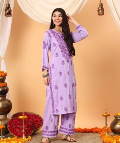 Faiza Chikankari Rayon Co-ord Set (Lavender) - Image 5