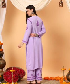 Faiza Chikankari Rayon Co-ord Set (Lavender) - Image 7