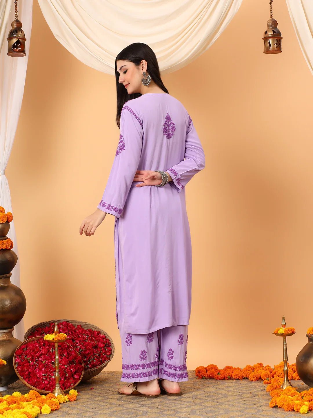 Faiza Chikankari Rayon Co-ord Set (Lavender) - Image 7