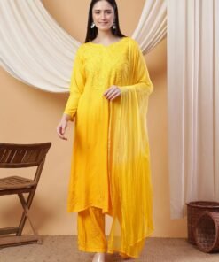 Meher Chikankari Ombre Rayon Co-ord Set (Yellow)