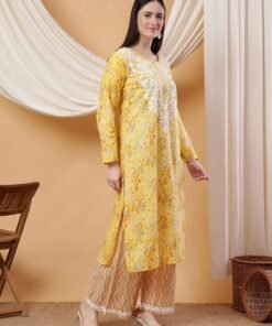 Anika Chikankari Mulmul Co-ord Set (Yellow) - Image 3