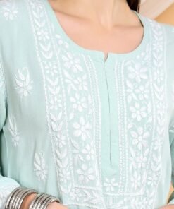 Alternative view of Haya Chikankari Rayon Co-ord Set (Pista Green)