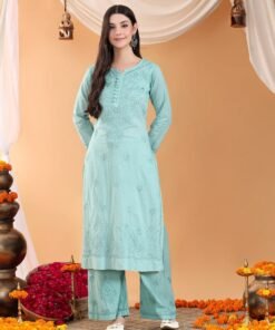 Priya Chikankari Kurta Palazzo Cotton Co-ord Set (Pastel Green) - Image 8