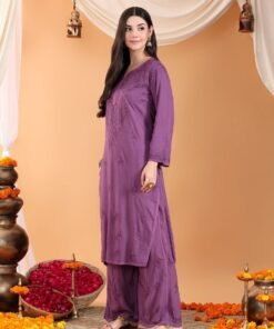 Maryam Chikankari Rayon Co-ord Set (Mauve) - Image 8