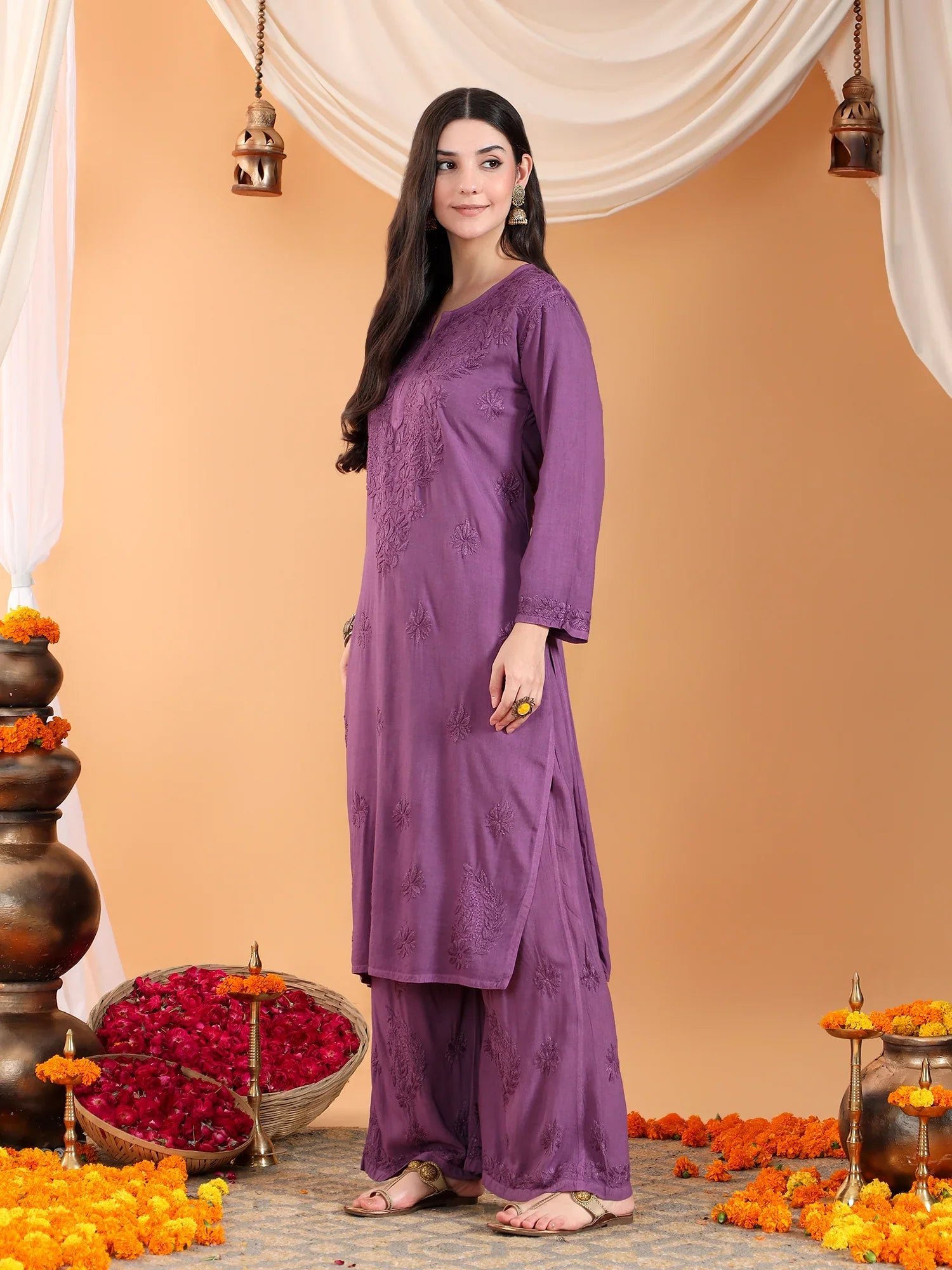 Maryam Chikankari Rayon Co-ord Set (Mauve) - Image 8