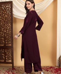 Faiza Chikankari Rayon Co-ord Set (Wine) - Image 4