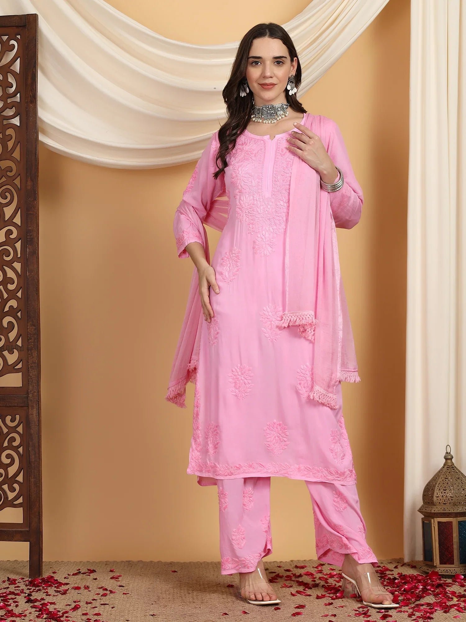 Farha Chikankari Premium Modal Co-ord Set (Baby Pink) - Image 2