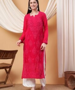 Dua Premium Viscose 3D Chikankari Straight Kurta (Magenta)