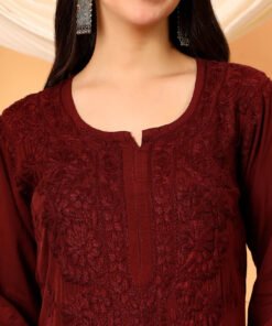 Alternative view of Alina Chikankari Modal Straight Kurta (Brown)