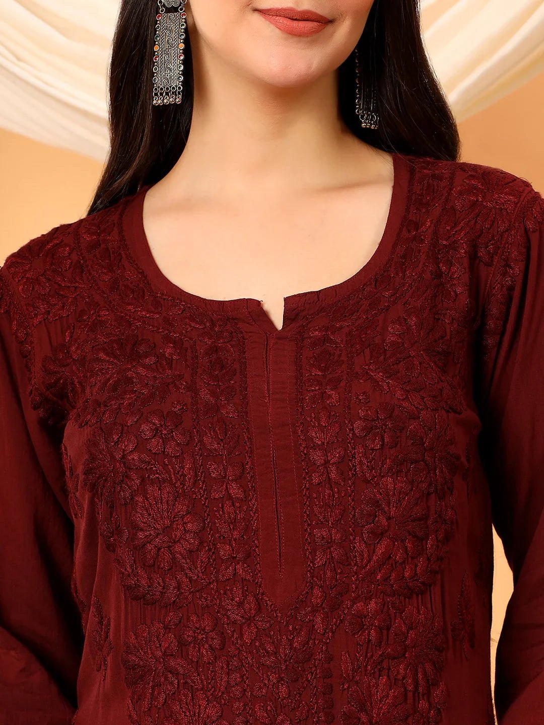 Alina Chikankari Modal Straight Kurta (Brown) - Image 2