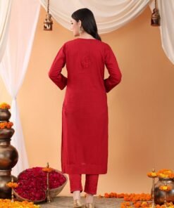 Ananya Chikankari Kurta Pant Cotton Co-ord Set (Maroon) - Image 9