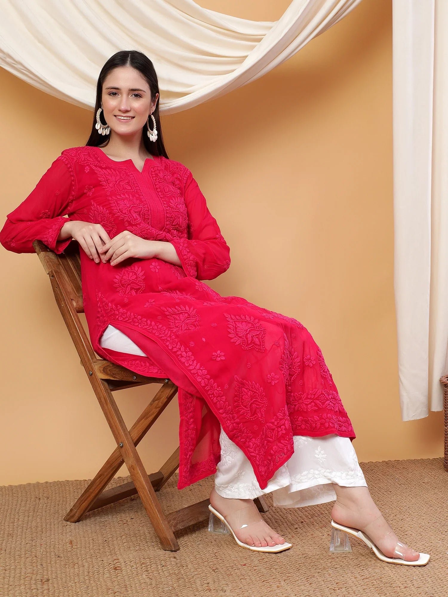 Dua Premium Viscose 3D Chikankari Straight Kurta (Magenta) - Image 2