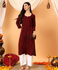 Alina Chikankari Modal Straight Kurta (Brown) - Image 3