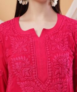 Dua Premium Viscose 3D Chikankari Straight Kurta (Magenta) - Image 3