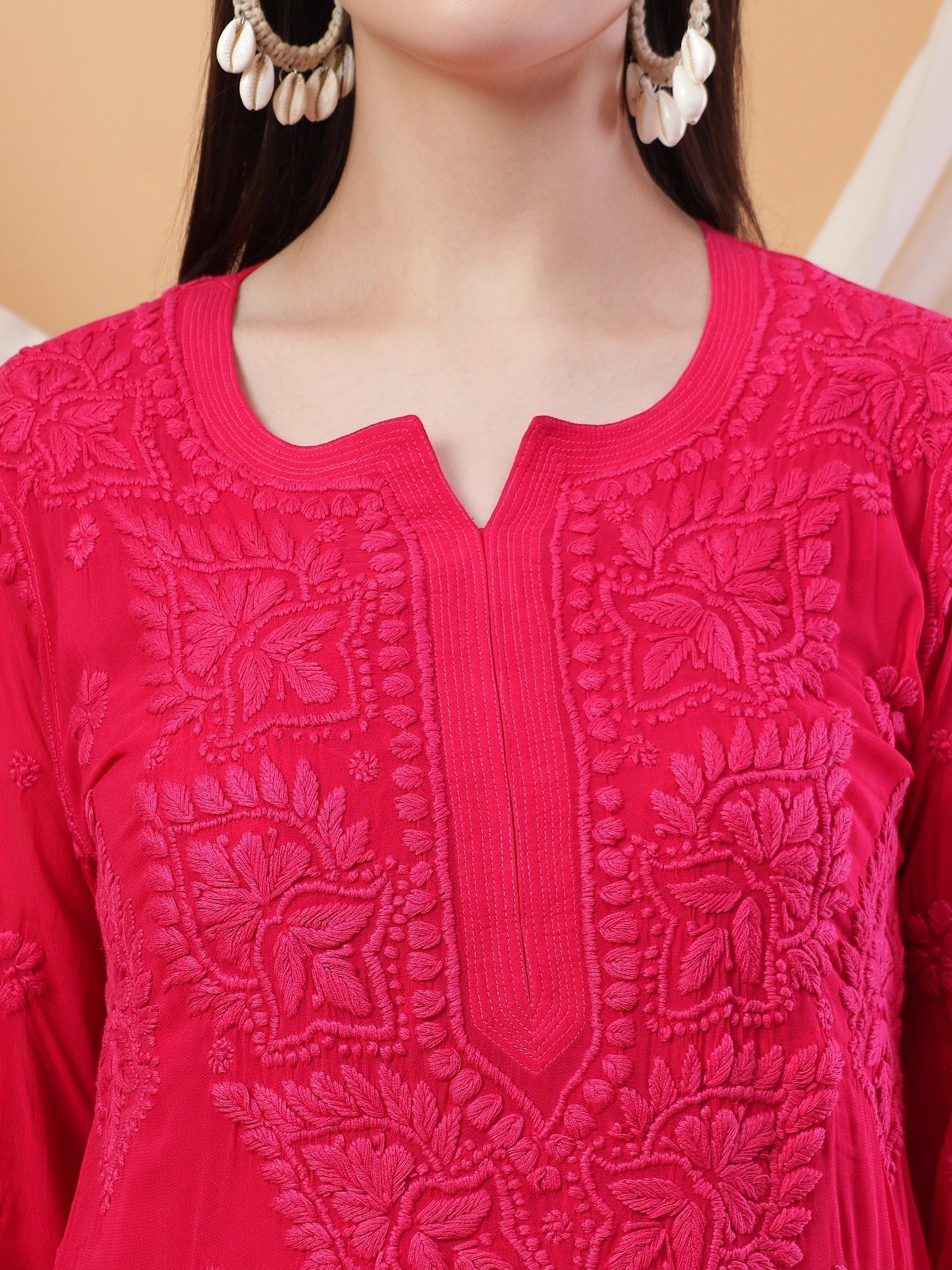 Dua Premium Viscose 3D Chikankari Straight Kurta (Magenta) - Image 3