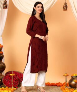 Alina Chikankari Modal Straight Kurta (Brown) - Image 4