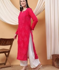 Dua Premium Viscose 3D Chikankari Straight Kurta (Magenta) - Image 4