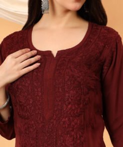 Alina Chikankari Modal Straight Kurta (Brown) - Image 5