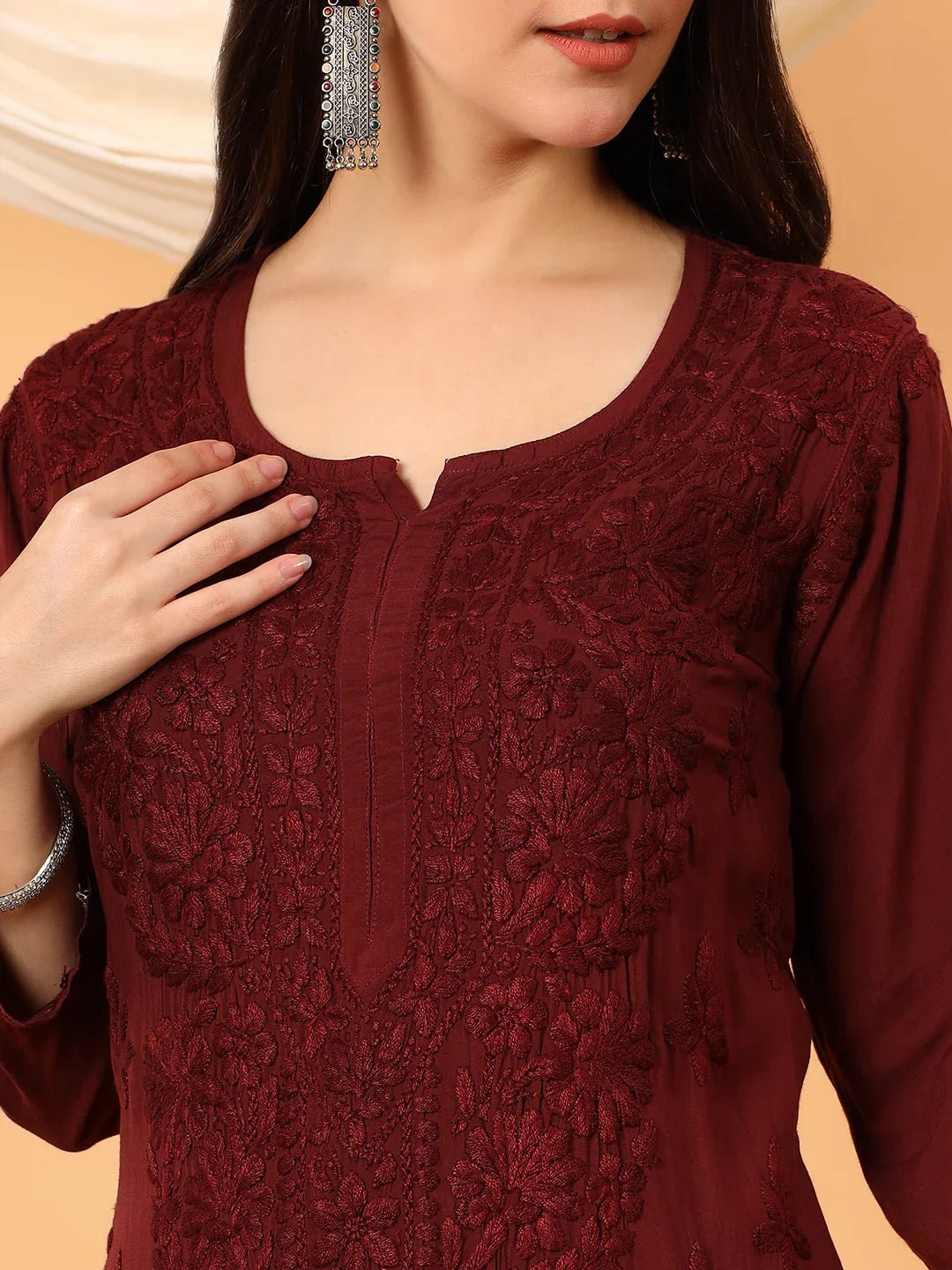 Alina Chikankari Modal Straight Kurta (Brown) - Image 5