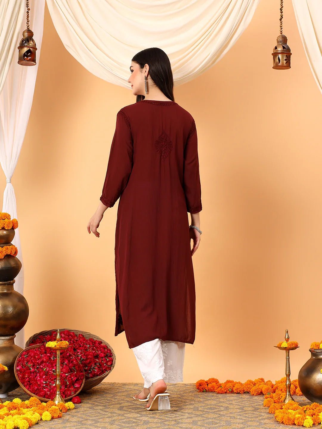 Alina Chikankari Modal Straight Kurta (Brown) - Image 6