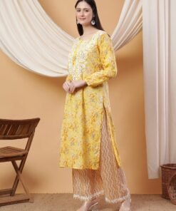 Anika Chikankari Mulmul Co-ord Set (Yellow) - Image 4