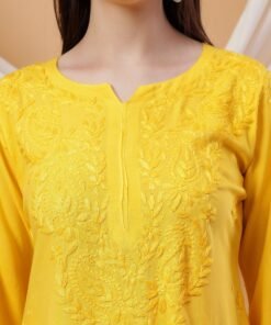 Alternative view of Meher Chikankari Ombre Rayon Co-ord Set (Yellow)