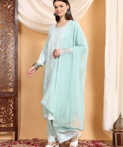 Haya Chikankari Rayon Co-ord Set (Pista Green) - Image 3