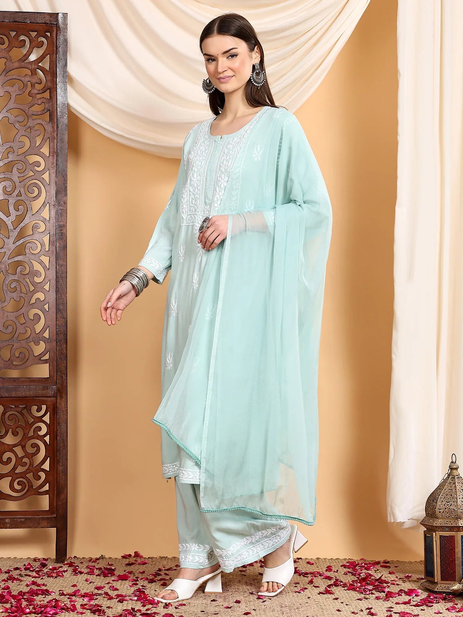 Haya Chikankari Rayon Co-ord Set (Pista Green) - Image 3