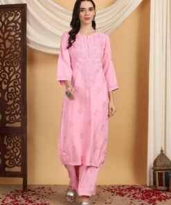Faiza Chikankari Rayon Co-ord Set (Baby Pink)